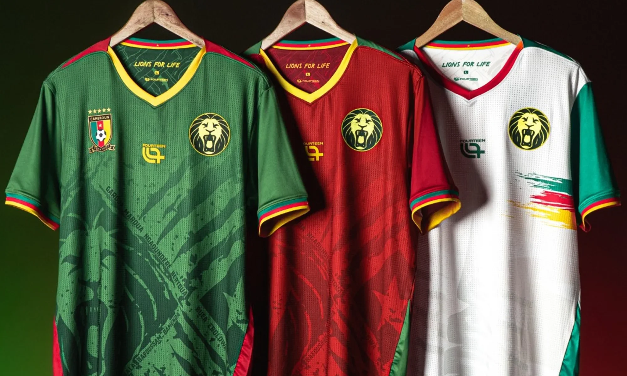 Camerún presenta sus camisetas 2025-2026 con un león rugiente de la mano de Fourteen